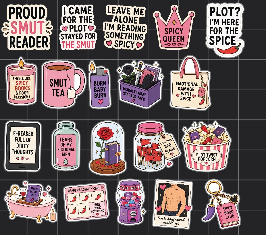 Smutty & Spicy Sticker Pack | 20 Funny Bookish Reader Stickers