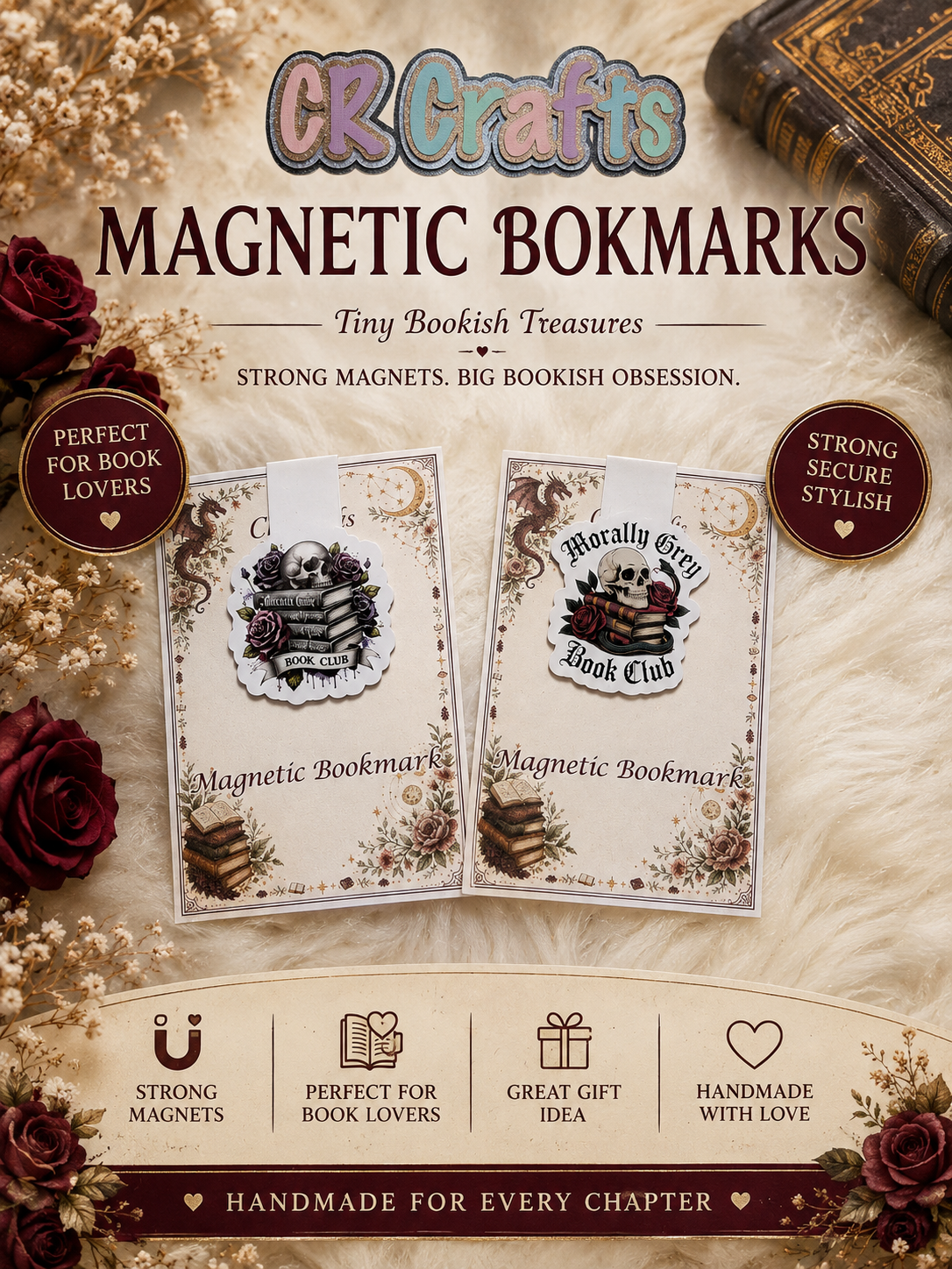 💀📚 Morally Grey Book Club Magnetic Bookmarks
