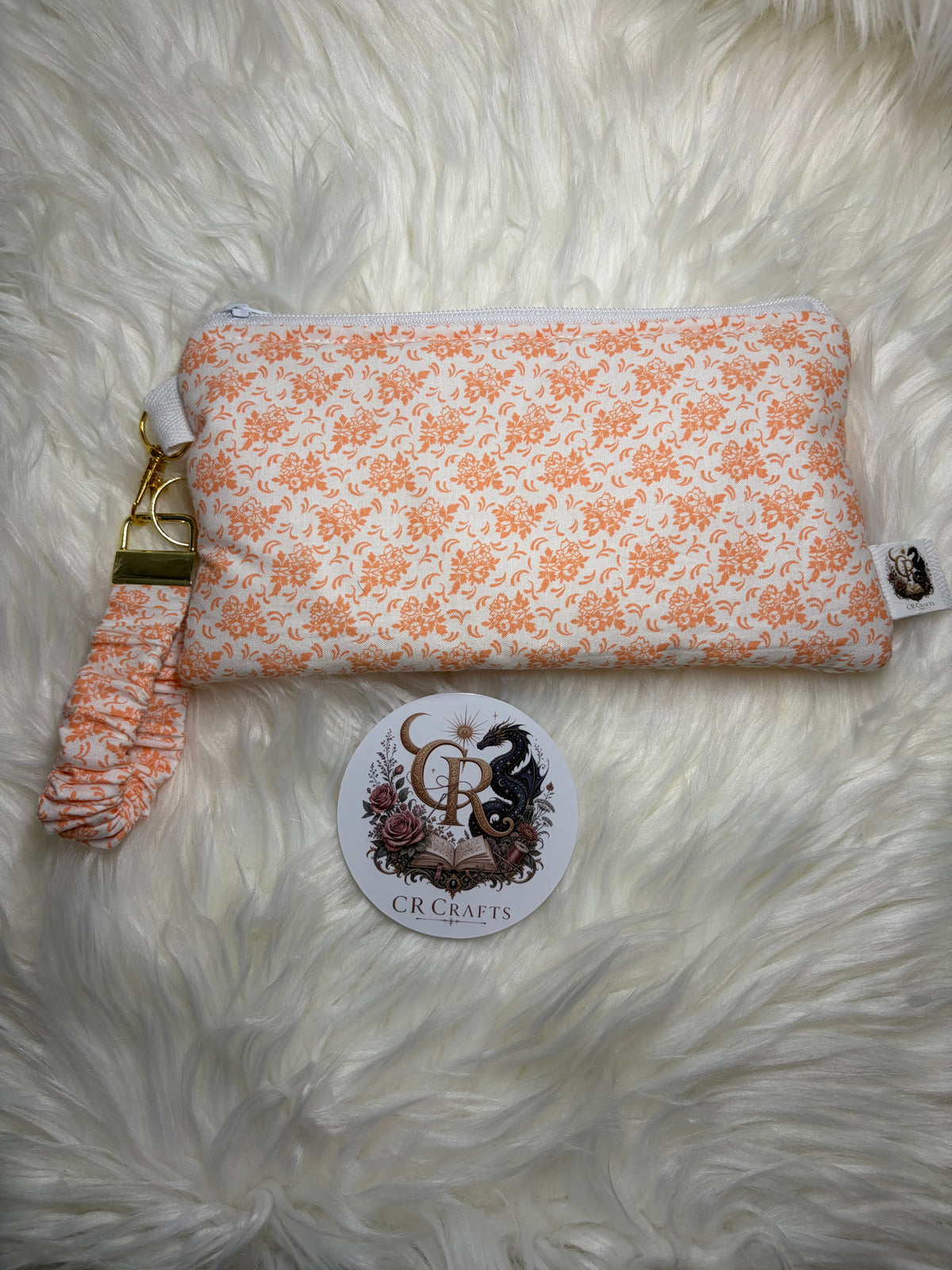 🍑 Handmade Matching Clutch & Scrunchie Wristlet Keychain | 🍑 Peach Blossom Collection