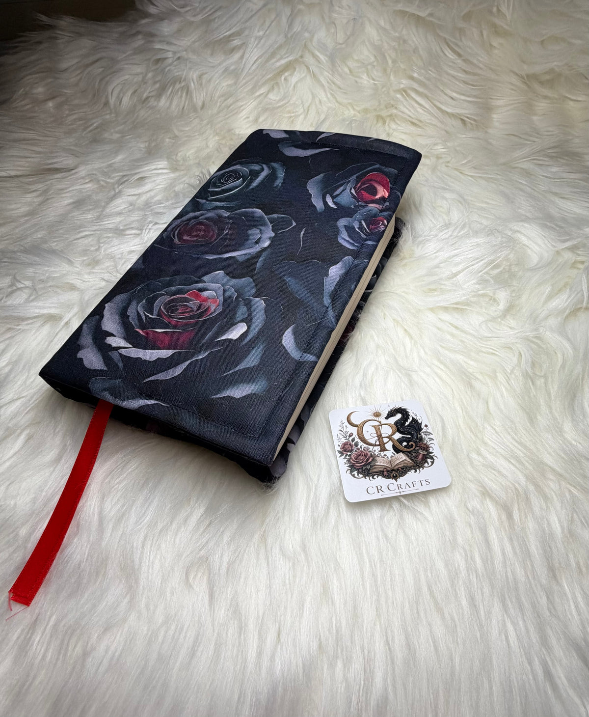 Handmade Adjustable Fabric Book Cover | 🌑 Midnight Rose Collection