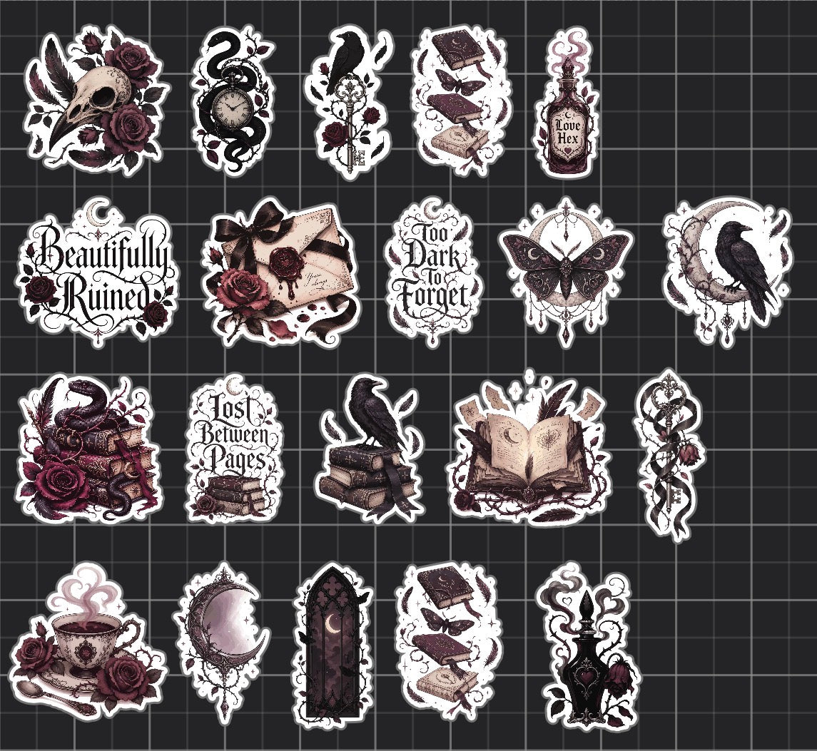 Beautifully Ruined Sticker Pack | Dark Gothic Bookish Stickers | 20 Pack
