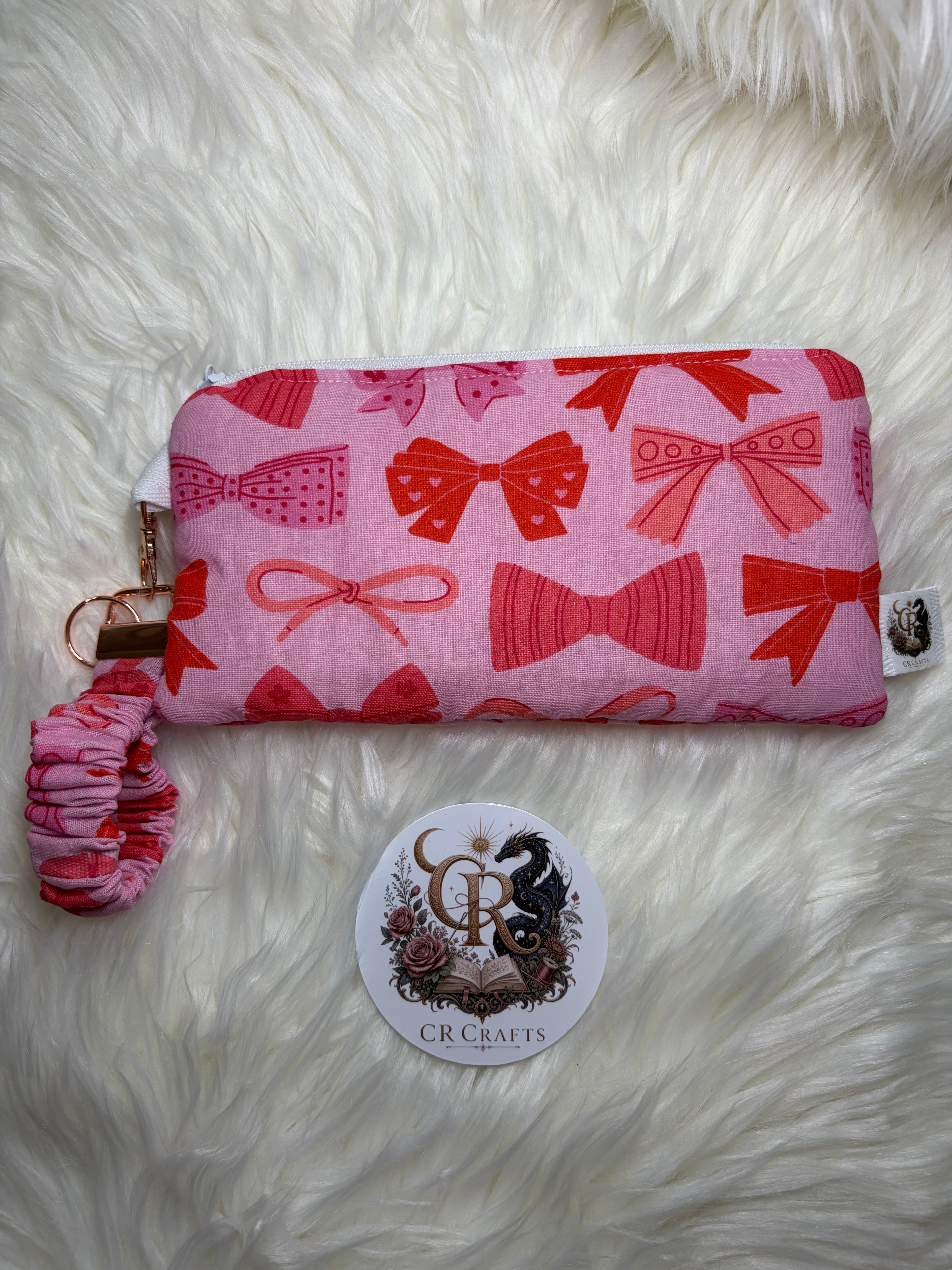 🎀 Handmade Matching Clutch & Scrunchie Wristlet Keychain | 🎀 Sweetheart Bows Collection
